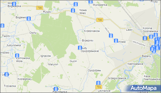 mapa Budy Opożdżewskie, Budy Opożdżewskie na mapie Targeo