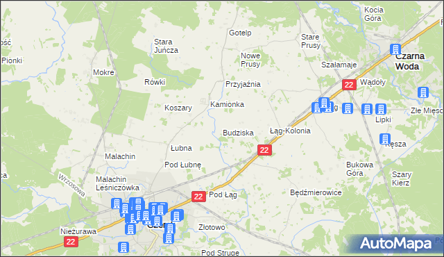 mapa Budziska gmina Czersk, Budziska gmina Czersk na mapie Targeo