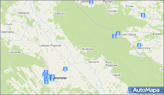 mapa Budziska gmina Jednorożec, Budziska gmina Jednorożec na mapie Targeo