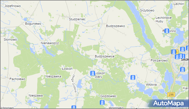 mapa Budziszewice gmina Skoki, Budziszewice gmina Skoki na mapie Targeo