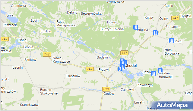 mapa Budzyń gmina Chodel, Budzyń gmina Chodel na mapie Targeo