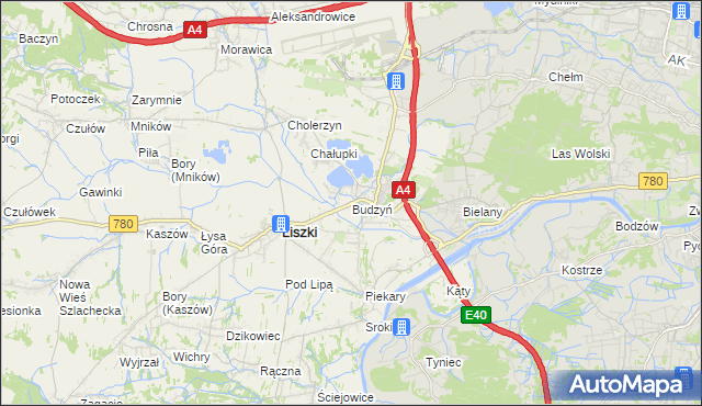 mapa Budzyń gmina Liszki, Budzyń gmina Liszki na mapie Targeo