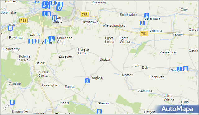 mapa Budzyń gmina Wolbrom, Budzyń gmina Wolbrom na mapie Targeo