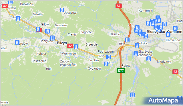 mapa Bugaj gmina Bliżyn, Bugaj gmina Bliżyn na mapie Targeo