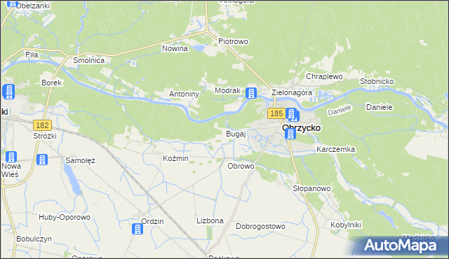 mapa Bugaj gmina Obrzycko, Bugaj gmina Obrzycko na mapie Targeo