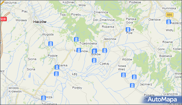 mapa Buków gmina Haczów, Buków gmina Haczów na mapie Targeo