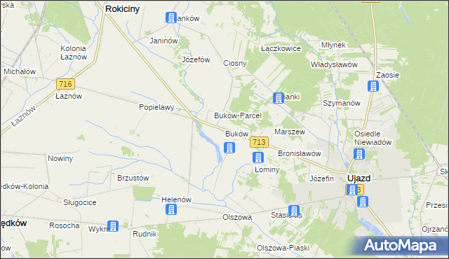 mapa Buków gmina Ujazd, Buków gmina Ujazd na mapie Targeo