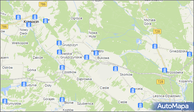 mapa Bukowa gmina Krasocin, Bukowa gmina Krasocin na mapie Targeo