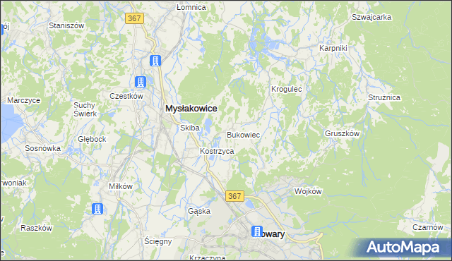 mapa Bukowiec gmina Mysłakowice, Bukowiec gmina Mysłakowice na mapie Targeo