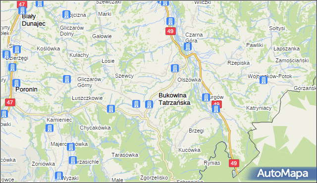 mapa Bukowina Tatrzańska, Bukowina Tatrzańska na mapie Targeo