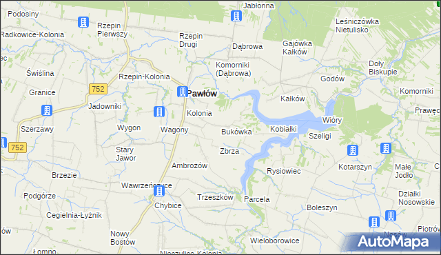 mapa Bukówka gmina Pawłów, Bukówka gmina Pawłów na mapie Targeo