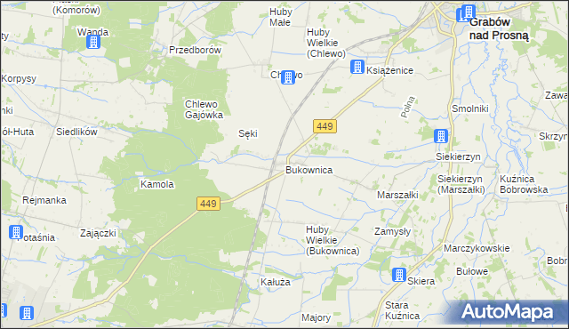 mapa Bukownica gmina Grabów nad Prosną, Bukownica gmina Grabów nad Prosną na mapie Targeo