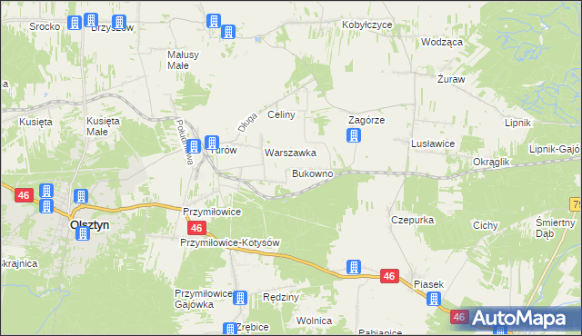 mapa Bukowno gmina Olsztyn, Bukowno gmina Olsztyn na mapie Targeo