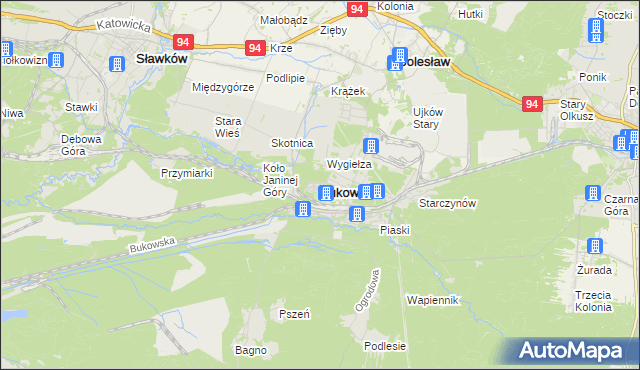 mapa Bukowno powiat olkuski, Bukowno powiat olkuski na mapie Targeo