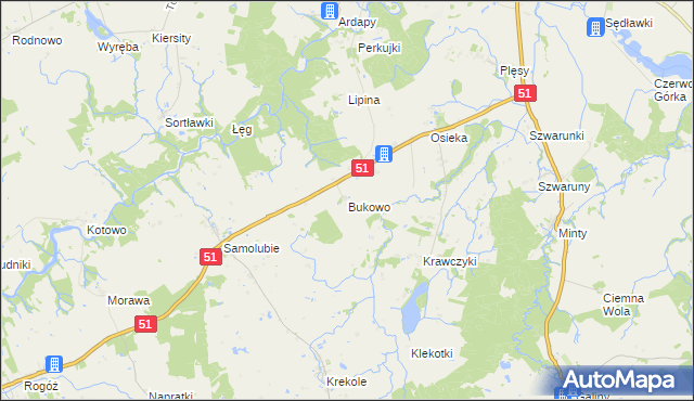 mapa Bukowo gmina Bartoszyce, Bukowo gmina Bartoszyce na mapie Targeo