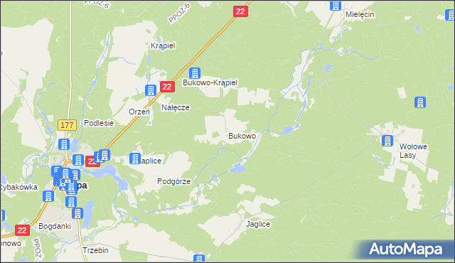 mapa Bukowo gmina Człopa, Bukowo gmina Człopa na mapie Targeo