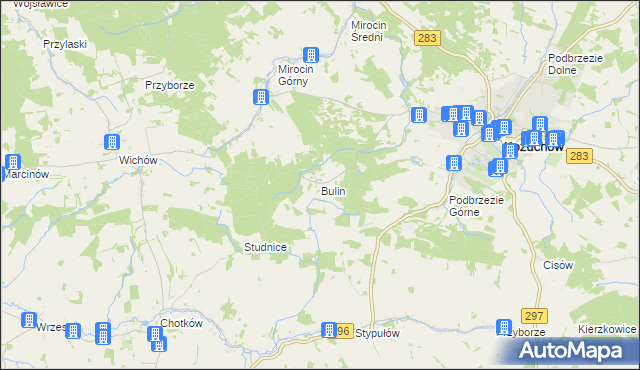 mapa Bulin gmina Kożuchów, Bulin gmina Kożuchów na mapie Targeo