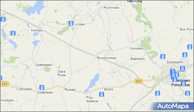 mapa Bursztynowo gmina Świecie nad Osą, Bursztynowo gmina Świecie nad Osą na mapie Targeo