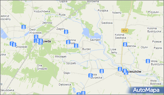 mapa Burzec, Burzec na mapie Targeo