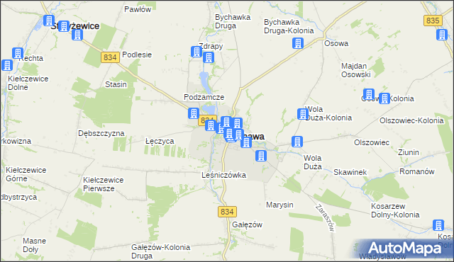 mapa Bychawa, Bychawa na mapie Targeo