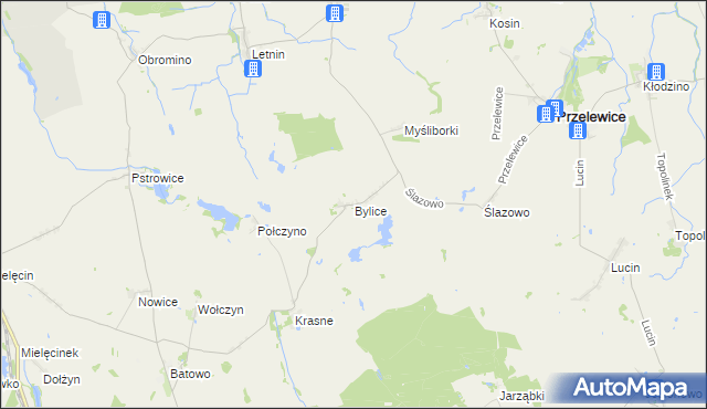 mapa Bylice gmina Przelewice, Bylice gmina Przelewice na mapie Targeo