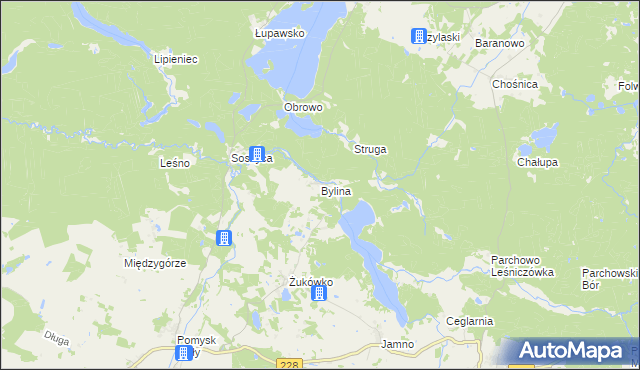 mapa Bylina gmina Parchowo, Bylina gmina Parchowo na mapie Targeo