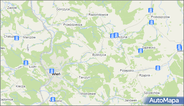 mapa Bystrzyca gmina Wleń, Bystrzyca gmina Wleń na mapie Targeo