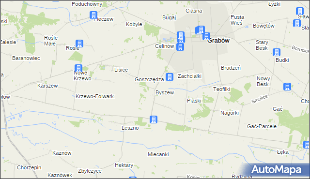 mapa Byszew gmina Grabów, Byszew gmina Grabów na mapie Targeo