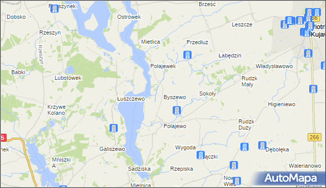 mapa Byszewo gmina Piotrków Kujawski, Byszewo gmina Piotrków Kujawski na mapie Targeo