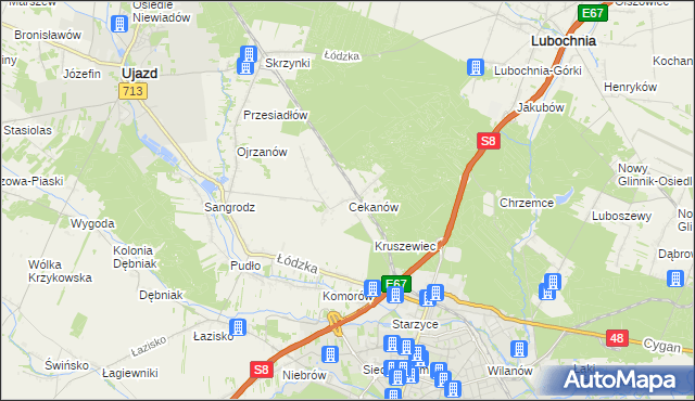 mapa Cekanów gmina Tomaszów Mazowiecki, Cekanów gmina Tomaszów Mazowiecki na mapie Targeo