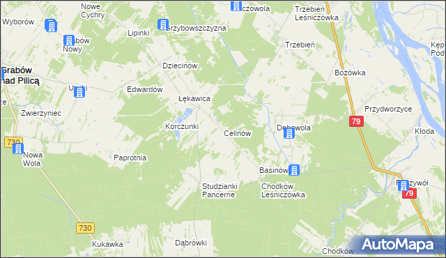 mapa Celinów gmina Grabów nad Pilicą, Celinów gmina Grabów nad Pilicą na mapie Targeo