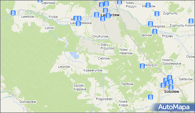 mapa Celinów gmina Łaskarzew, Celinów gmina Łaskarzew na mapie Targeo