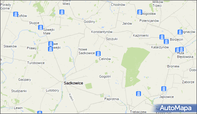 mapa Celinów gmina Sadkowice, Celinów gmina Sadkowice na mapie Targeo