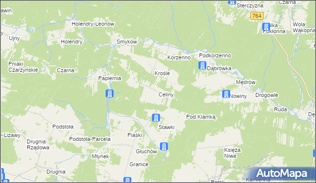 mapa Celiny gmina Raków, Celiny gmina Raków na mapie Targeo