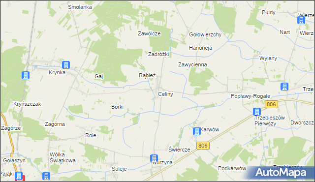 mapa Celiny gmina Trzebieszów, Celiny gmina Trzebieszów na mapie Targeo