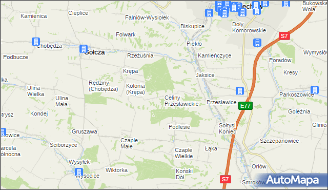 mapa Celiny Przesławickie, Celiny Przesławickie na mapie Targeo