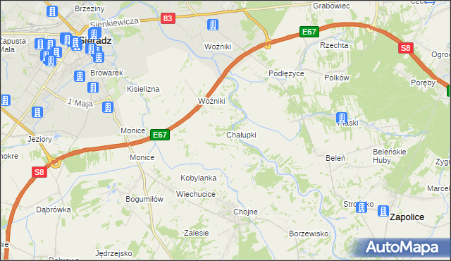 mapa Chałupki gmina Sieradz, Chałupki gmina Sieradz na mapie Targeo