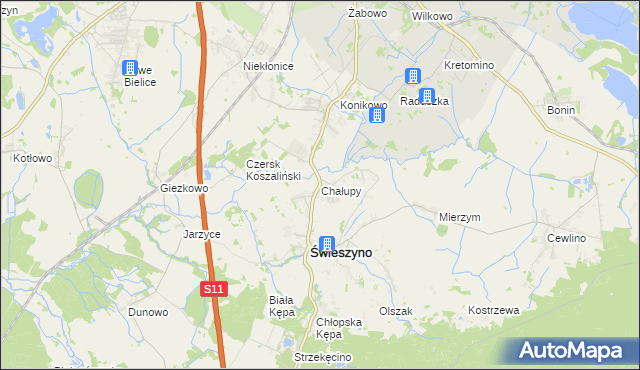 mapa Chałupy gmina Świeszyno, Chałupy gmina Świeszyno na mapie Targeo