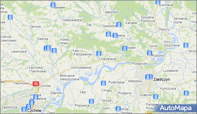 mapa Charzewice, Charzewice na mapie Targeo