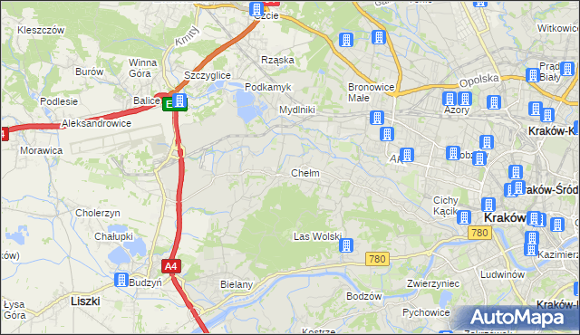 mapa Chełm gmina Kraków, Chełm gmina Kraków na mapie Targeo
