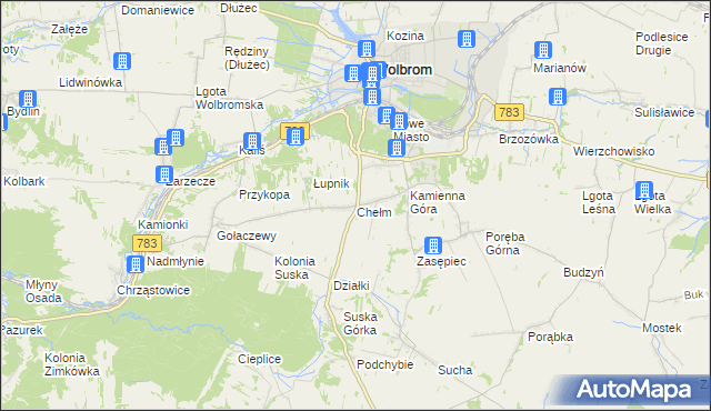 mapa Chełm gmina Wolbrom, Chełm gmina Wolbrom na mapie Targeo