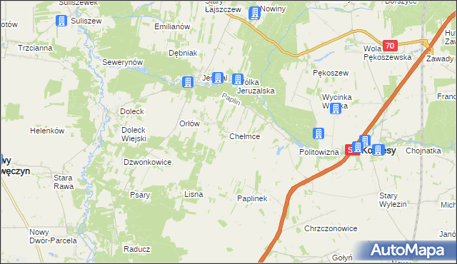 mapa Chełmce gmina Kowiesy, Chełmce gmina Kowiesy na mapie Targeo