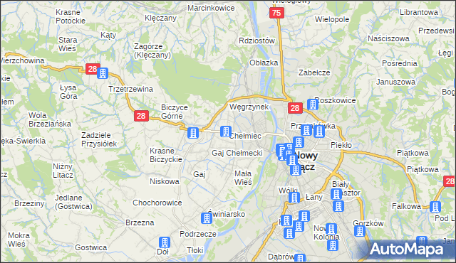 mapa Chełmiec powiat nowosądecki, Chełmiec powiat nowosądecki na mapie Targeo