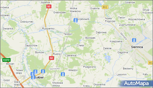 mapa Chełst gmina Siennica, Chełst gmina Siennica na mapie Targeo