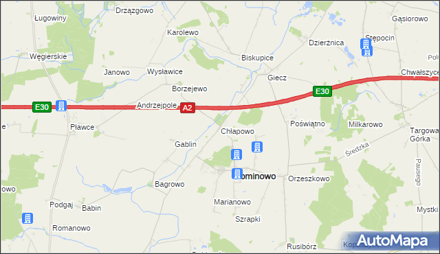 mapa Chłapowo gmina Dominowo, Chłapowo gmina Dominowo na mapie Targeo