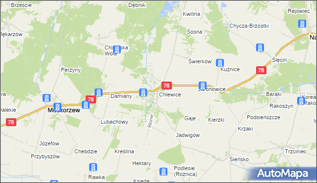 mapa Chlewice gmina Moskorzew, Chlewice gmina Moskorzew na mapie Targeo