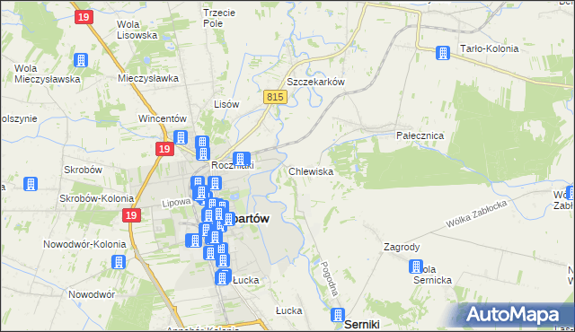 mapa Chlewiska gmina Lubartów, Chlewiska gmina Lubartów na mapie Targeo