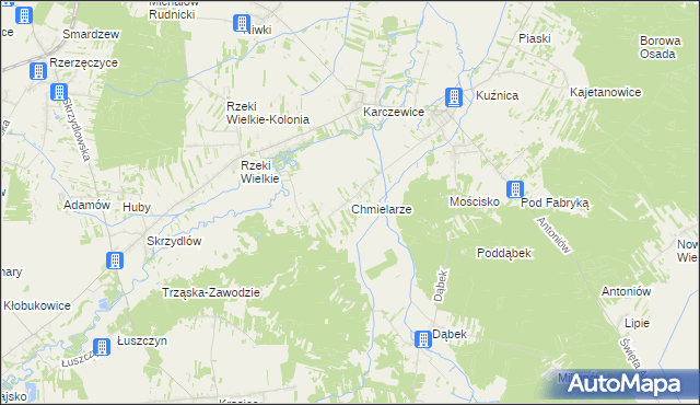 mapa Chmielarze gmina Kłomnice, Chmielarze gmina Kłomnice na mapie Targeo