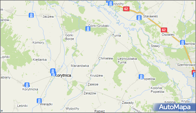 mapa Chmielew gmina Korytnica, Chmielew gmina Korytnica na mapie Targeo