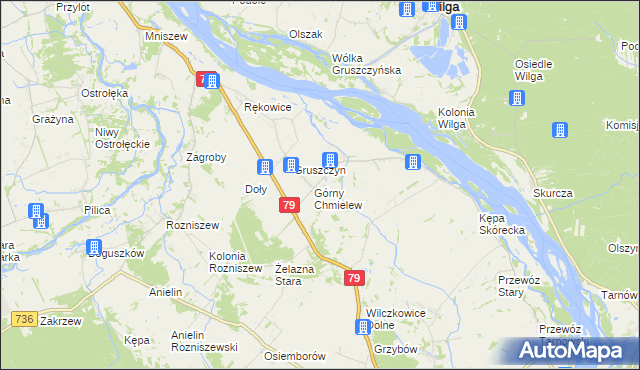 mapa Chmielew gmina Magnuszew, Chmielew gmina Magnuszew na mapie Targeo